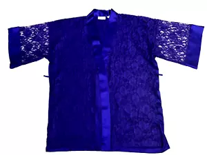 Vintage Victorias Secret Gold Label Purple Robe One Size Lace Front No Belt - Picture 1 of 9