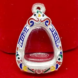 Empty Case Frame Phra Pid Ta Silver Gem Thai Amulet Buddha Pendant 2.5*3.0 cm - Picture 1 of 8