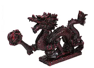 Feng Shui 9" Drago Orientale Gioco con Palla Palissandro Statua Rossa Ufficio Arredamento Casa - Foto 1 di 3