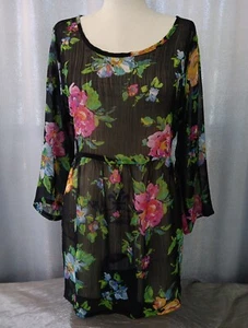 Damen About A Girl Bluse Oberteil transparent mehrfarbig 3/4 Arm Größe L Bindeband Taille - Bild 1 von 7