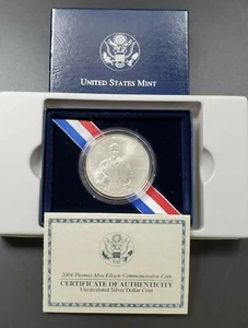 2004 P THOMAS EDISON COMMEMORATIVE SILVER $1 DOLLAR GEM BU OGP UNCIRCULATED - Picture 1 of 3