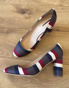 Nuevos zapatos de salón a rayas Jcrew tacones de seda carbón talla 7 - Imagen 1 de 9