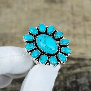 Beautiful Turquoise Gemstone Ring Handmade 925 Sterling Silver Jewelry For Gifts - Picture 1 of 4