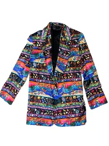 Vintage Nicole Miller Silk Beach Party Surf Vibe Waves Jacket 1992 Blazer Small - Picture 1 of 12