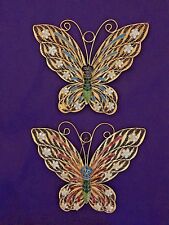 Large METAL BUTTERFLY ORNAMENTS 6" x 4.75" set of 2 