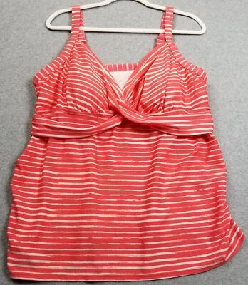 Ava & Viv Swimwear Tank Top Womens 20W Plus White Pink Striped Sleeveless Padded - Image 1 of 4