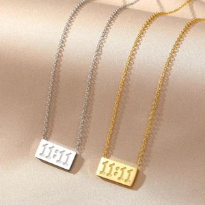 Lady Men Jewelry Titanium Steel 11:11 Rectangle Pendant Necklace Clavicle Chain - Picture 1 of 12