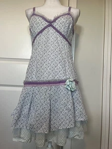 Vestido De Colección Sello Húmedo Floral y Encaje Talla 11 100% Algodón Verano Cottagecore Lavanda - Imagen 1 de 8