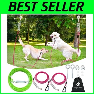 Heavy Duty 150ft Dog Runner with Shock Absorbing Pulley for Safe Outdoor Play - Foto 1 di 8