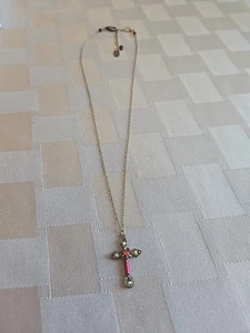 Vintage FIREFLY Cross Pendant Necklace Swarovski Red Crystals 17 Inch - Picture 1 of 10