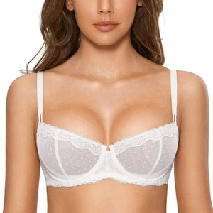 Women's Lace Underwire Balconette Bra Unlined Demi Sheer Plus Size 32B - Picture 1 of 3