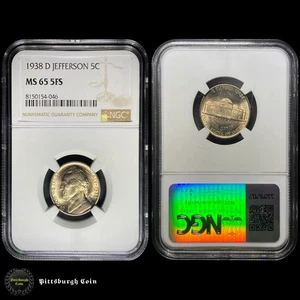 1938-D 5C Jefferson Nickel Semi-Key Date NGC MS65 5FS - Picture 1 of 2