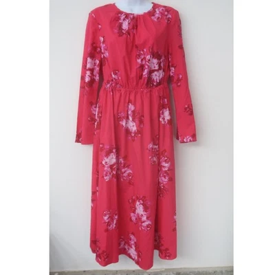Vestido midi floral Scoop mediano 8-10 rosa manga larga algodón elástico manga larga Foto 1 de 4
