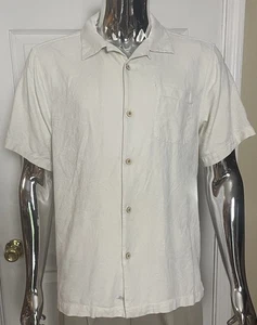 Tommy Bahama Seda Manga Corta Abotonada Fantasma Floral Marfil Para Hombre L - Imagen 1 de 11