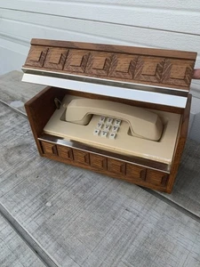 Caja de madera para teléfono polizón eléctrico occidental vintage años 70 MCM retro sin probar - Imagen 1 de 20