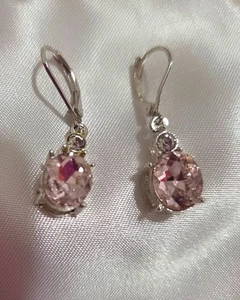 Morganite Drop Earrings,925 terling Silver,Gemstone Shape Pear, Clasp Leverback - Picture 1 of 4