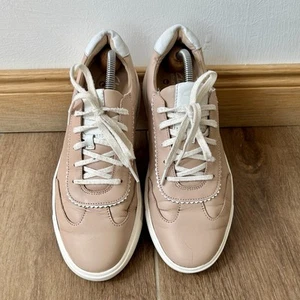 CLARKS UNSTRUCTURED SIZE 7.5D CREAM LEATHER LACE UP TRAINER - Picture 1 of 12