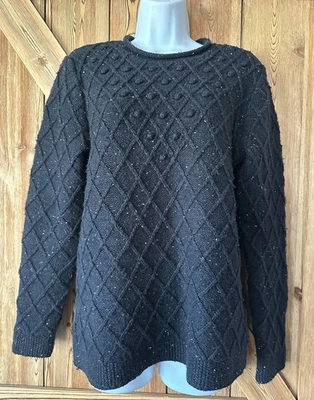 LANDS’ END Cotton Blend Rollneck Sweater Women’s Donegal Knit Black Tweed MEDIUM - Image 1 of 4