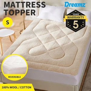 Dreamz Mattress Topper Protector 100% Cotton Wool Underlay Reversible Single - Picture 1 of 12