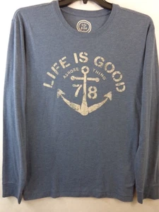 Life is Good T Shirt Herren L Blau Langarm Classic Fit Logo - Bild 1 von 13