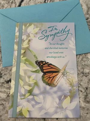 In Sympathy Cherished Memories Butterfly Flowers 5.5” x8” Hallmark Greeting Card