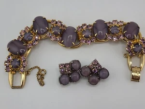 VINTAGE GROSSES JULIANA D&E ARMBAND LAVENDEL LILA GLAS STRASS GOLD PLATTE + - Bild 1 von 23