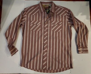 Maxini Premium Western Long Sleeve Brown Diamond Pearl Snap Shirt Men’s XL - Picture 1 of 3