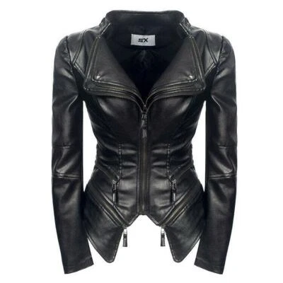 Giacca donna sexy punk pelle spalla elettrica moto motociclista cappotto gotico  - Immagine 1 di 4