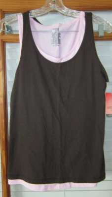 Camiseta sin mangas Danskin Now 2 Fer para mujer mediana espalda deportiva NOS marrón y rosa Foto 1 de 4