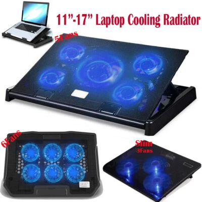 Almohadilla de enfriamiento USB para computadora portátil 3/6/5 ventiladores soporte silencioso radiador de luz LED 11-17"" Foto 1 de 4