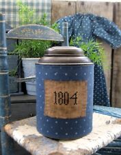 Early Antique Pantry Tin Blue Calico Sleeve 1804 Cross Stitch on Linen