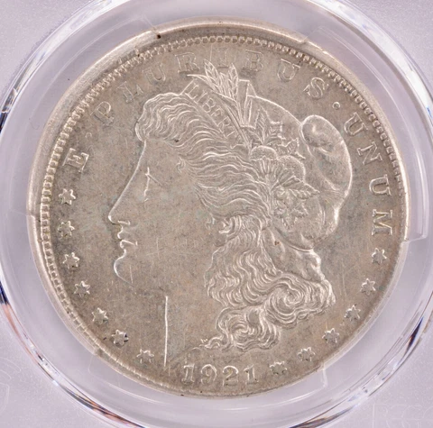 PCGS $1 1921-S Morgan Dollar Struck 2% Off-Center AU53 Cover