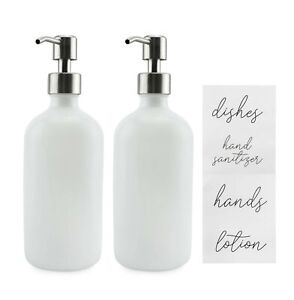 16oz White Glass Soap Dispensers 2pk, White Coated Pump Bottles