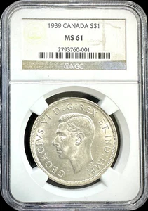 1939 Canada $1 Dollar Silver Coin NGC MS 61 - Picture 1 of 2