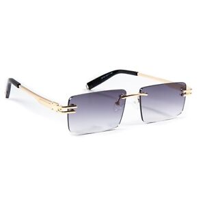 Rimless Mens Purple Tint Vintage Gold Frame Retro Hip Hop Rectangle Sunglasses
