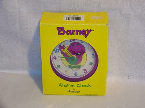 Barney Alarm Clock by Armitron 1992 with Box Tested Works Purple Cover