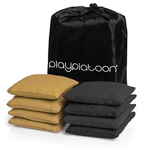 Play Platoon Premium Weather Resistant Duckcloth Cornhole Bags -4 Gold &4 Black - Picture 1 of 7