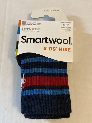 Smartwool Kids Hike Light Cushion Striped Crew Sock-Deep Navy-Small-NWT - Image 1 of 4