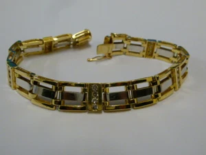 Gents 9ct Two Colour Gold 1.6ct Diamond Three Bar Gate Bracelet + Appraisal - Picture 1 of 6