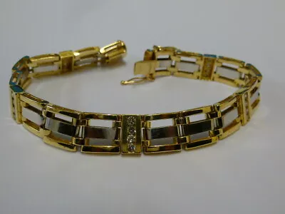 Gents 9ct Two Colour Gold 1.6ct Diamond Three Bar Gate Bracelet + Appraisal - Image 1 of 4