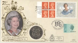 Benham Coin Cover 1996 QUEEN'S 70TH BIRTHDAY C9601x AUSTRALIA doubled, 50p coin - Picture 1 of 1