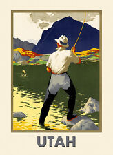 Fishing Fish UTAH River Landscape Travel Tourism Vintage Poster Repro FREE S/H
