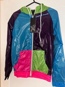 Giacca a vento donna Criminal Damage S retrò anni 80 90 color block con cappuccio - Foto 1 di 5