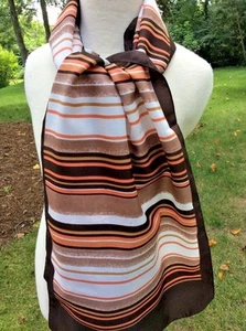long Scarf vintage  Paris Yvette Montagne 54" X12" brown peach tan - Picture 1 of 4