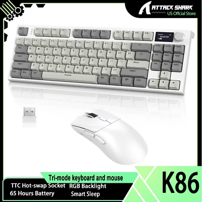 ATTACK SHARK K86+R1 Tri-mode Mechanical Hot-swap Socket keyboard and mouse  Set - Image 1 of 4