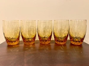 Set of 4 (NOT 5) Vintage Smooth Amber/Honey Gold Tumblers With Swirl At Base. - Picture 1 of 2