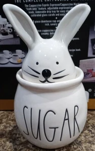 Nuevo Azúcar Rae Dunn Con Tapa Con Conejo Blanco Brillante Cerámica "AZÚCAR" - Imagen 1 de 8