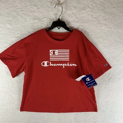Camiseta Champion Niñas Grande Bandera Roja Gráfico Cuadrado Cuello Redondo Pullover 6994 Foto 1 de 4