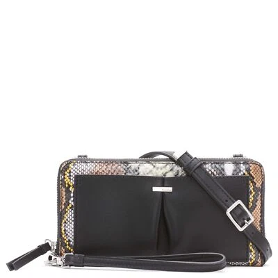 Calvin Klein Crossbody Wristlet Black Snake Vegan Leather Organizer Purse Y2K - Image 1 of 4