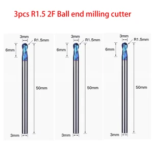 3pcs HRC65 D3*2F Coated Solid Carbide Ball Nose End Mill R1.5mm L=50mm - Picture 1 of 6